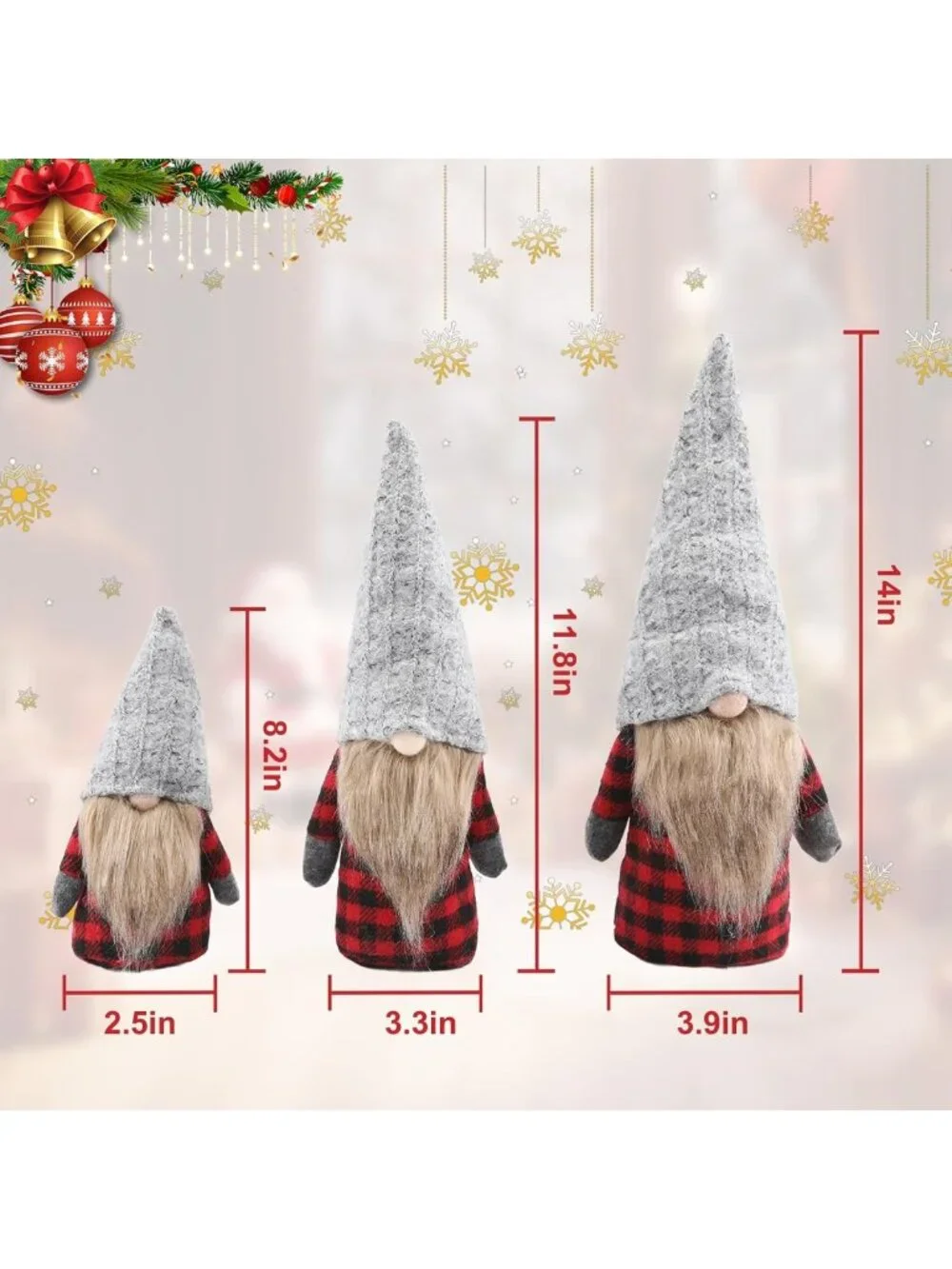 Handmade Christmas Gnomes Decorations - 3 Pack Nordic Elf Santa Figurines for